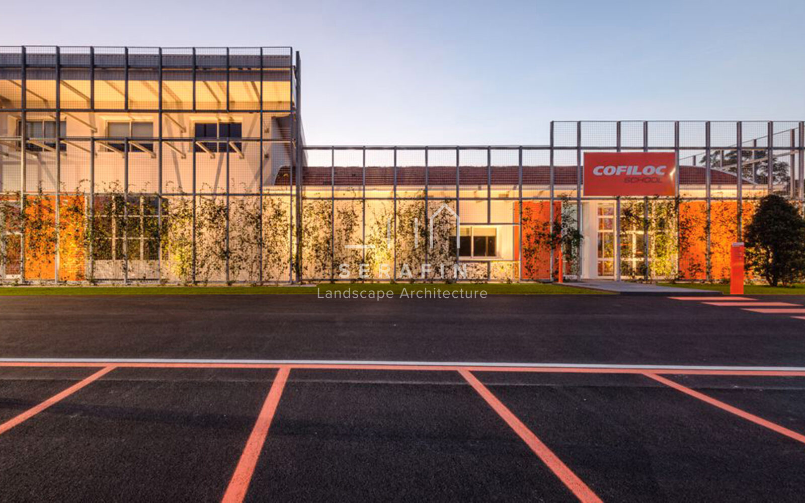 corporate green space with lawn, flower beds and a vertical green wall - 3