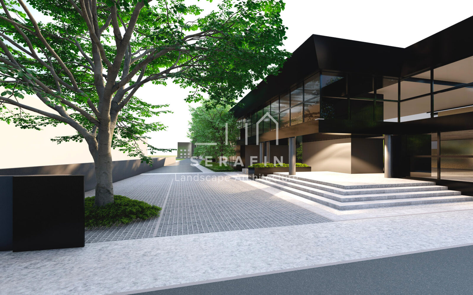 immagine del progetto di un giardino aziendale con parcheggio a San Polo di Piave