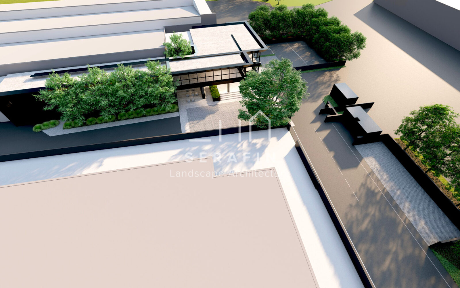 immagine del progetto di un giardino aziendale con parcheggio a San Polo di Piave