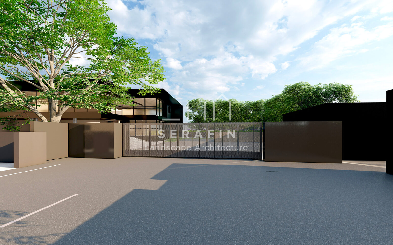 immagine del progetto di un giardino aziendale con parcheggio a San Polo di Piave