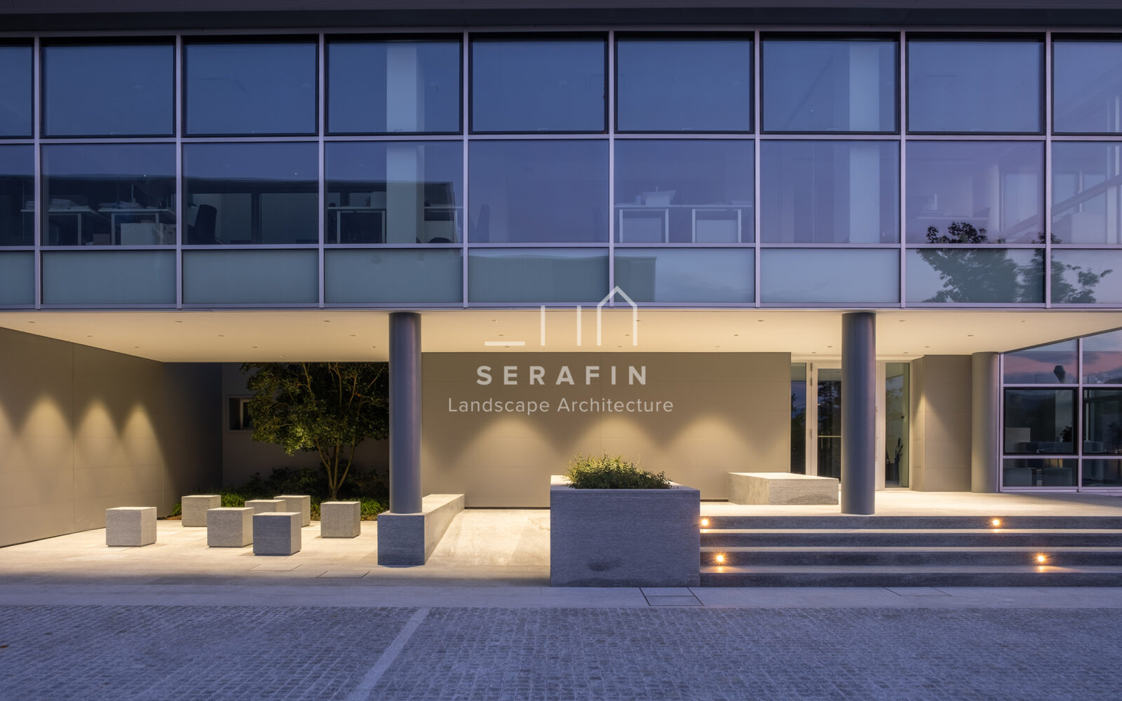 immagine del progetto di un giardino aziendale con parcheggio a San Polo di Piave