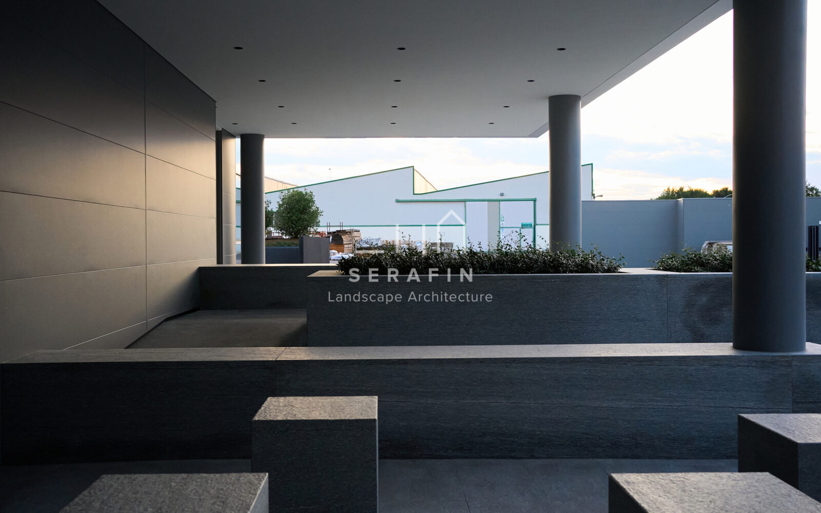 immagine del progetto di un giardino aziendale con parcheggio a San Polo di Piave